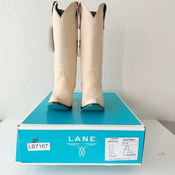Lane SMOKESHOW Womens Cowboy Boots 8 Pale Ivory Leather Western Cowgirl Tall - Picture 12 of 13